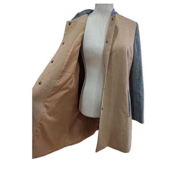 Women Lady Long Woolen Coat Autumn Long Sleeve Contrast Color Patchwork Size L - Picture 12 of 14